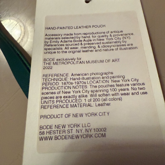 NWT BODE Limited Edition Hand Painted Collab with the MET NYC Green bag NYC - Picture 6 of 7